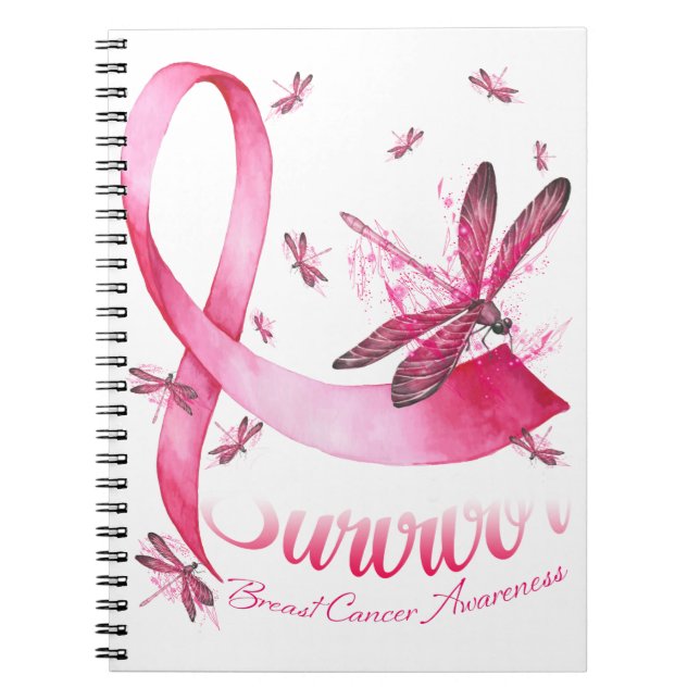 Survivor Dragonfly Rosa Ribbon Breast Cancer Anteckningsbok (Framsidan)