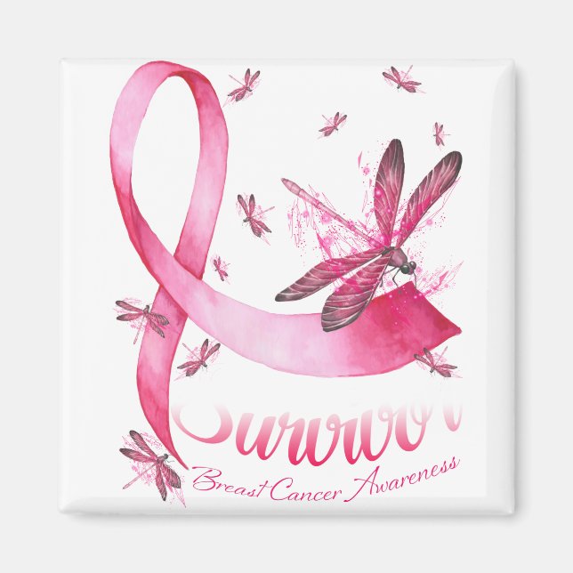 Survivor Dragonfly Rosa Ribbon Breast Cancer Magnet (Framsidan)