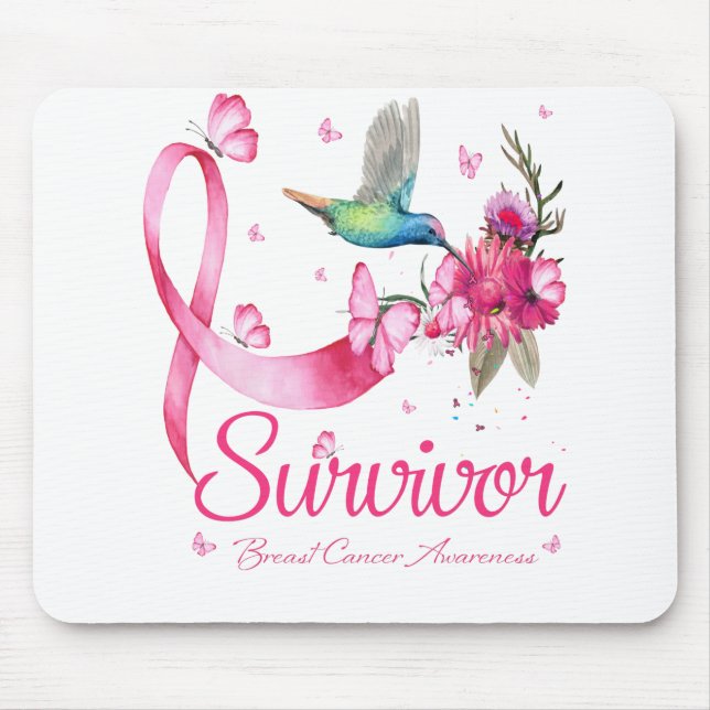Survivor Hummingbird Ribbon Breast Cancer Musmatta (Framsidan)