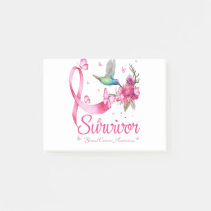 Survivor Hummingbird Ribbon Breast Cancer Post-it Block