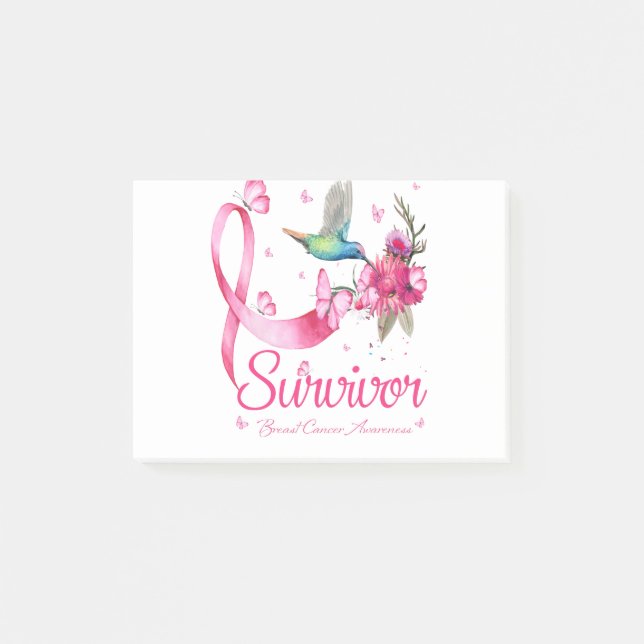 Survivor Hummingbird Ribbon Breast Cancer Post-it Block (Framsida)
