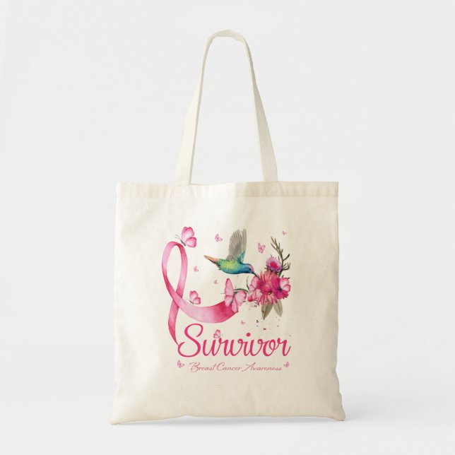 Survivor Hummingbird Ribbon Breast Cancer Tygkasse (Framsidan)