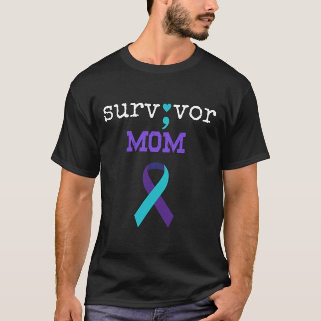 Survivor Mamma - Semiolon Gift Suicide Prevention  T Shirt (Framsida)