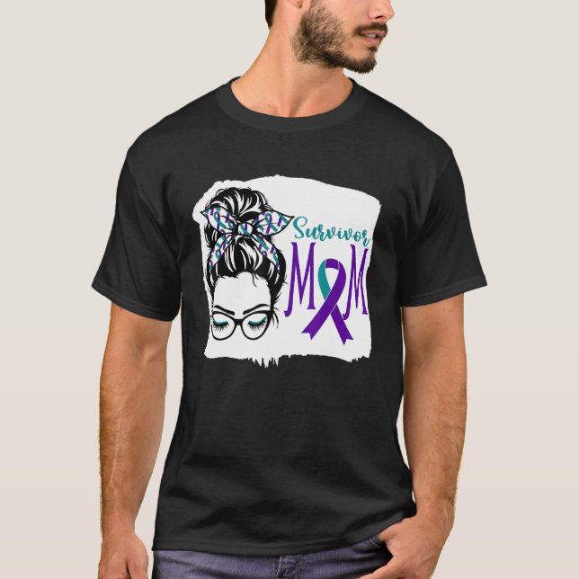 Survivor Mamma Suicide Awareness Messy Bun Teal oc T Shirt (Framsida)