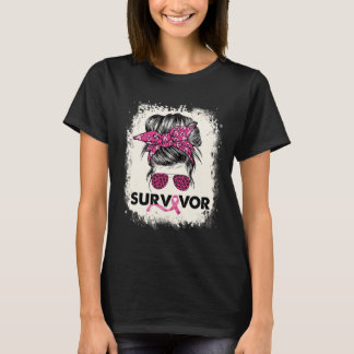 Survivor Messy Bun Breast Cancer Awareness Rosa Wa T Shirt