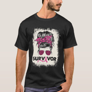 Survivor Messy Bun Breast Cancer Awareness Rosa Wa T Shirt