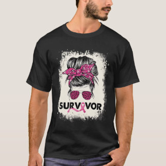 Survivor Messy Bun Breast Cancer Awareness Rosa Wa T Shirt