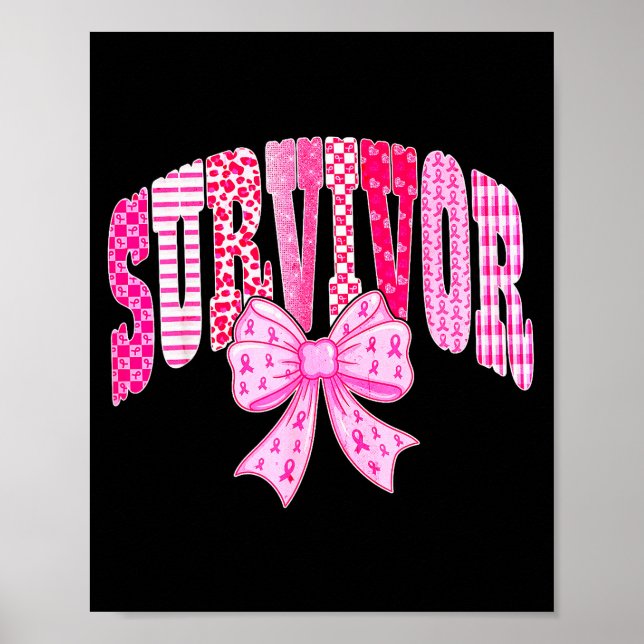Survivor Nk Ribbon Coquette Bow Breast Cancer Awar Poster (Framsidan)