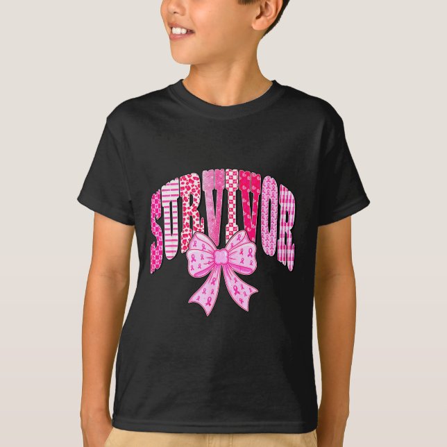 Survivor Nk Ribbon Coquette Bow Breast Cancer Awar T Shirt (Framsida)