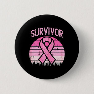 Survivor Retro Breast Cancer Pink Ribbon Awareness Knapp