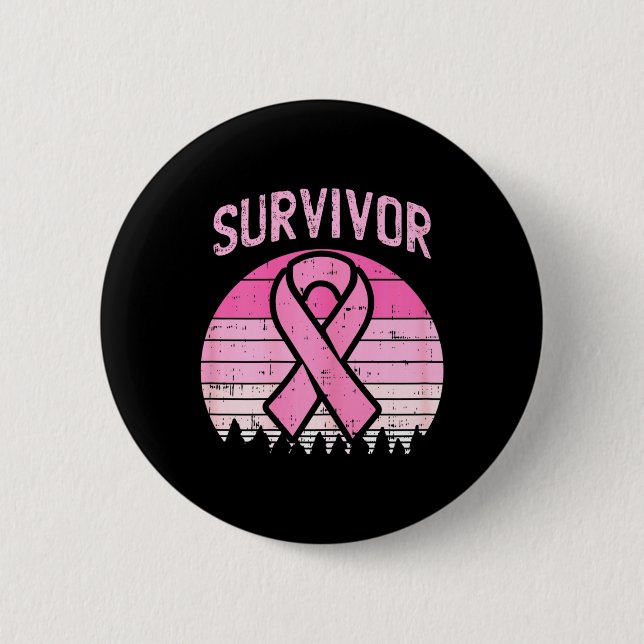 Survivor Retro Breast Cancer Pink Ribbon Awareness Knapp (Framsida)