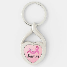 Survivor Rosa Breast Cancer Twisted Heart Silverfärgad Nyckelring