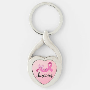 Survivor Rosa Breast Cancer Twisted Heart Silverfärgad Nyckelring