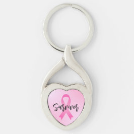 Survivor Rosa Breast Cancer Twisted Heart Silverfärgad Nyckelring
