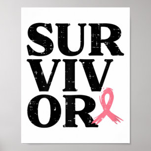 Survivor Rosa Ribbon Warrior Breast Cancer Awarene Poster