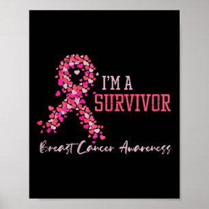 Survivor Rosa Rosett band Hearts Breast Cancer Awa Poster