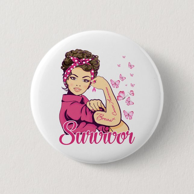 Survivor Rosie Riveter Breast Cancer Awareness Knapp (Framsida)