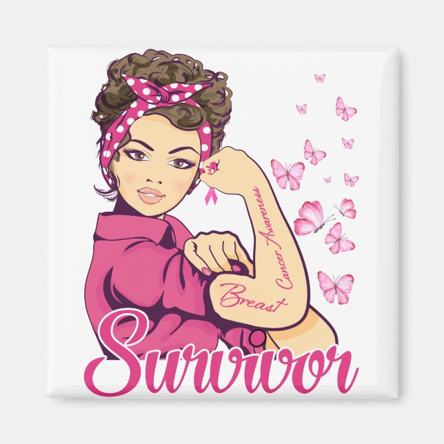 Survivor Rosie Riveter Breast Cancer Awareness Magnet (Framsidan)