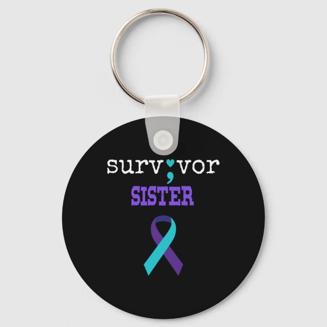 Survivor Sister Semicolon Gift Suicide Prevention Nyckelring (Framsida)