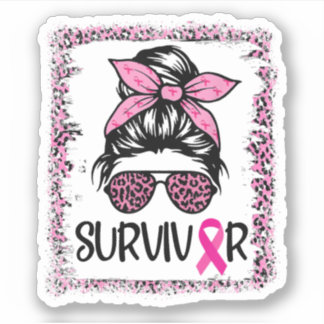 Survivor Warrior Messy Bun Hair Rosa Breast Cancer Klistermärken