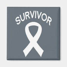 Survivor White Lung Cancer ribbon square magnet