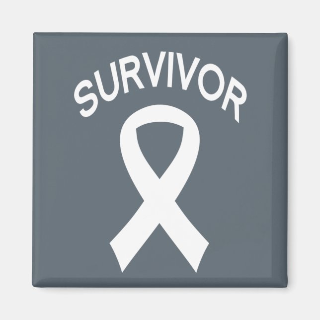 Survivor White Lung Cancer ribbon square magnet (Framsidan)
