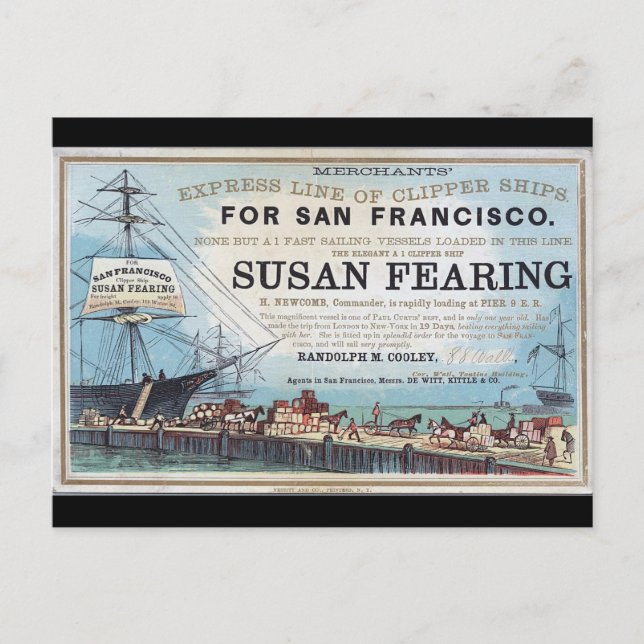 Susan Fearing Clipper segling frakt 1900 Vykort (Framsida)