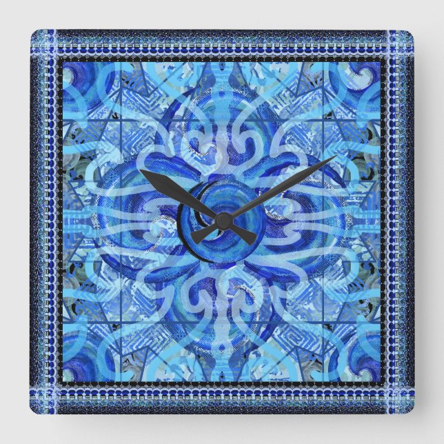 Susea Blue Studios Wave Mandela Clock Fyrkantig Klocka (Framsida)