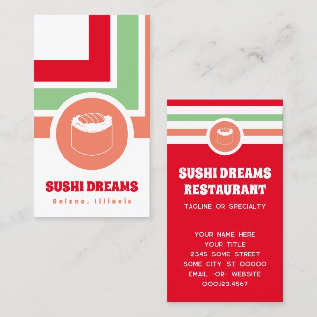 Sushi-Affärskortet med stripe-Chic Visitkort (Fram/baksida)