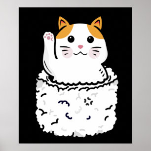 Sushi Älskare Cat Gift Japanska Sushi Kawaii Cat Poster