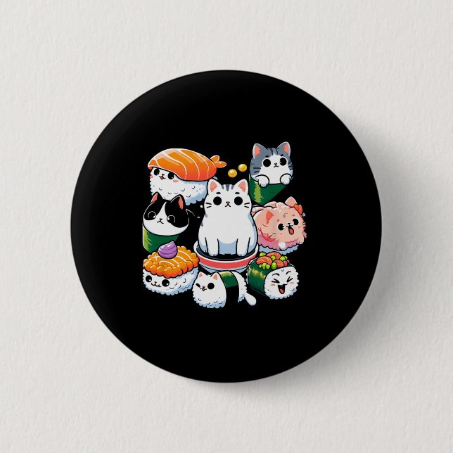Sushi Anime Cat Sushi Älskare Gift Knapp (Framsida)