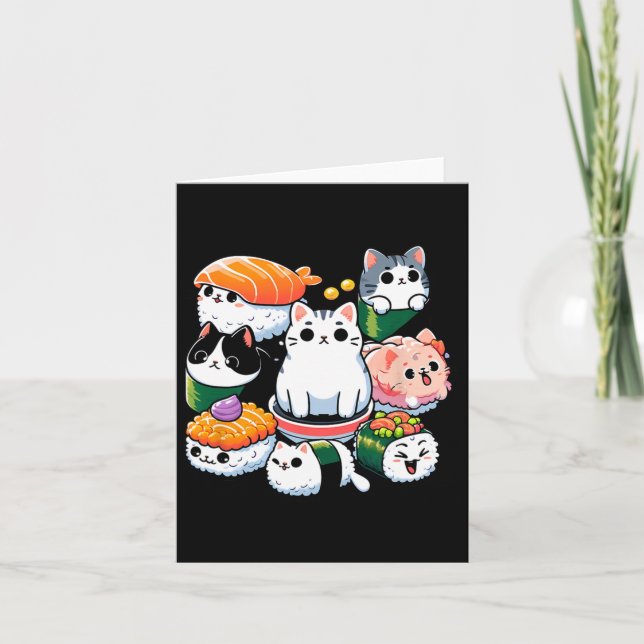 Sushi Anime Cat Sushi Älskare Gift Kort (Framsida)