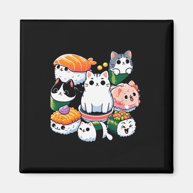 Sushi Anime Cat Sushi Älskare Gift Magnet (Framsidan)