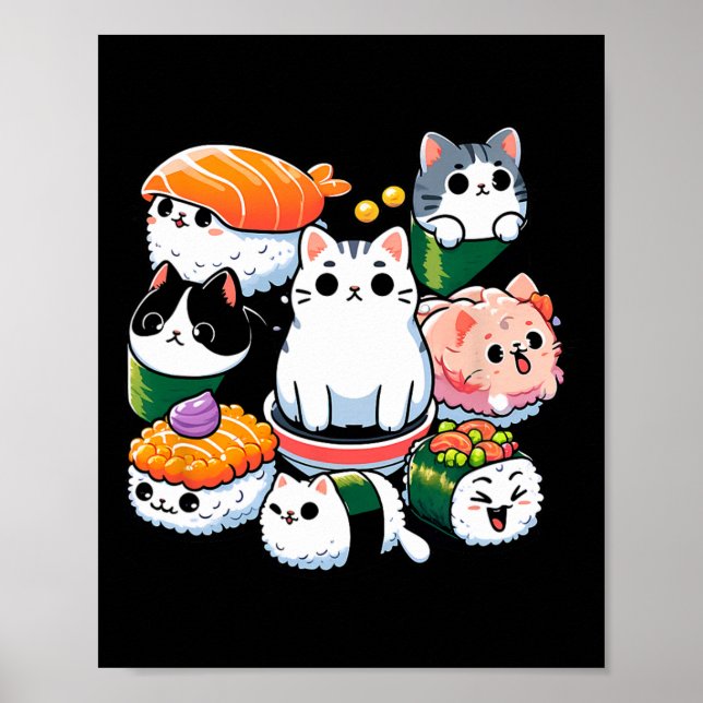 Sushi Anime Cat Sushi Älskare Gift Poster (Framsidan)