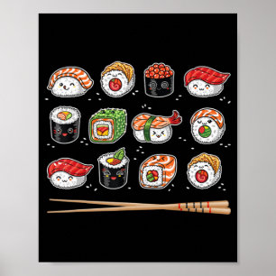 Sushi Anime Kawaii Japanska Food Älskare Otaku Man Poster