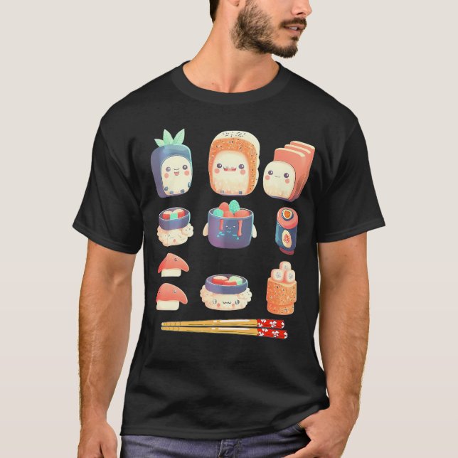 Sushi Anime Kawaii Japanska Food Älskare Otaku Man T Shirt (Framsida)