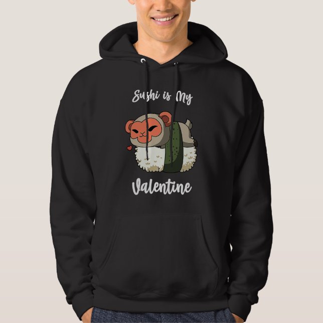 Sushi är min valentinmakak Monkey Rolig Valenti Hoodie (Framsida)