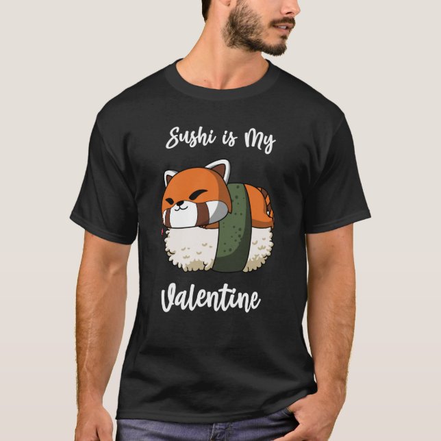 Sushi är Valentine Red Panda Valentindagen T Shirt (Framsida)