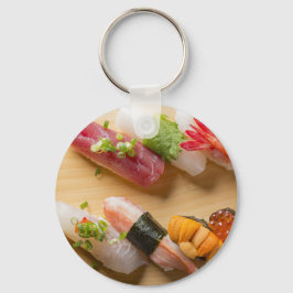 Sushi Art Keychain – Classic Nigiri on Wooden Boar Nyckelring