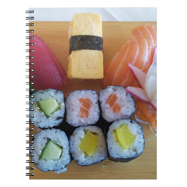 Sushi Asia Fish Ris Food Anteckningsbok Med Spiral (Framsidan)
