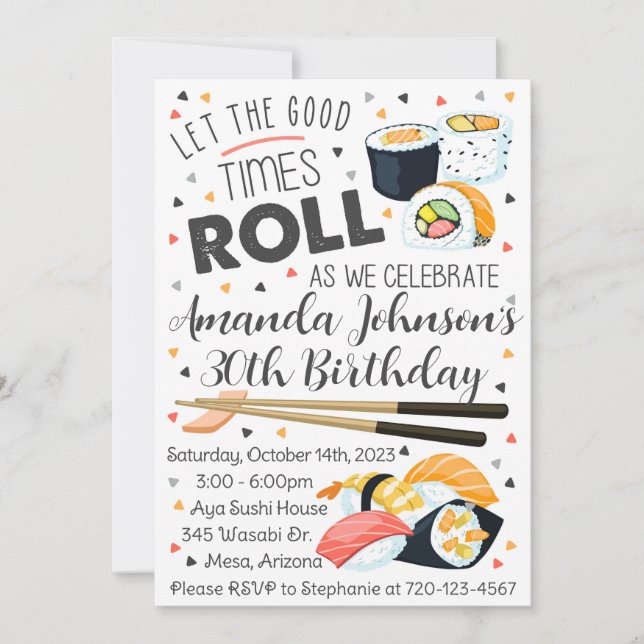 Sushi Birthday-inbjudan, Sushi-inbjudan Inbjudningar (Framsida)