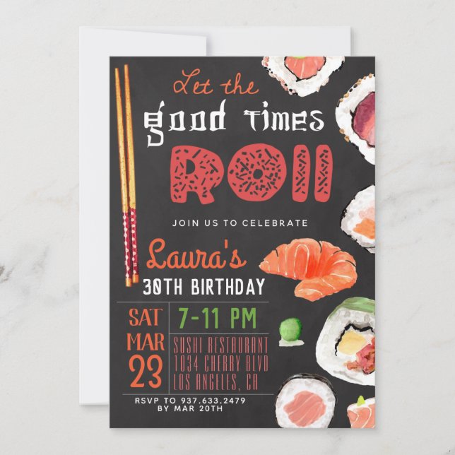 Sushi Birthday Inbjudningar (Framsida)