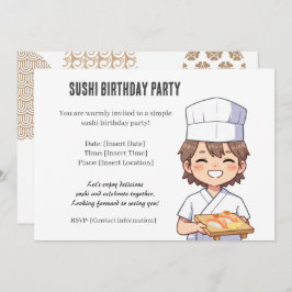 Sushi Birthday Party Invitation with Cute Anime  Inbjudningar
