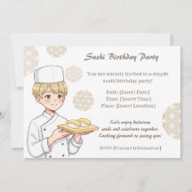 Sushi Birthday Party Invitation with Cute Anime 