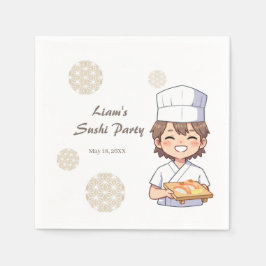 Sushi Birthday Party Invitation with Cute Anime  Pappersservett