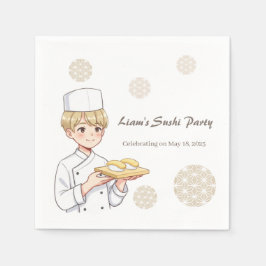Sushi Birthday Party Invitation with Cute Anime  Pappersservett