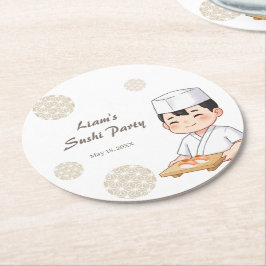 Sushi Birthday Party Invitation with Cute Anime  Underlägg Papper Rund