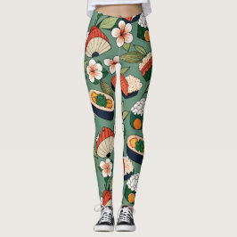 Sushi Blommigt Anpassningsbar Mönster Leggings