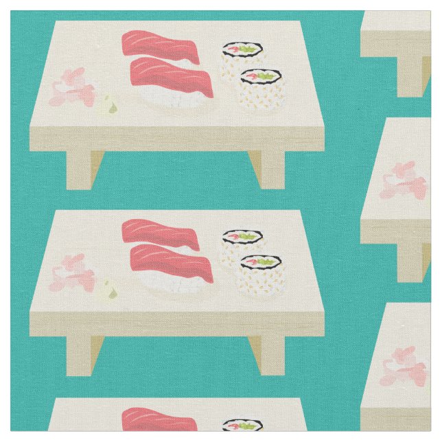 Sushi Board Mönster Teal Tyg (Närbild)