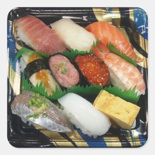 Sushi Box Japansk mat Fyrkantigt Klistermärke (Framsida)